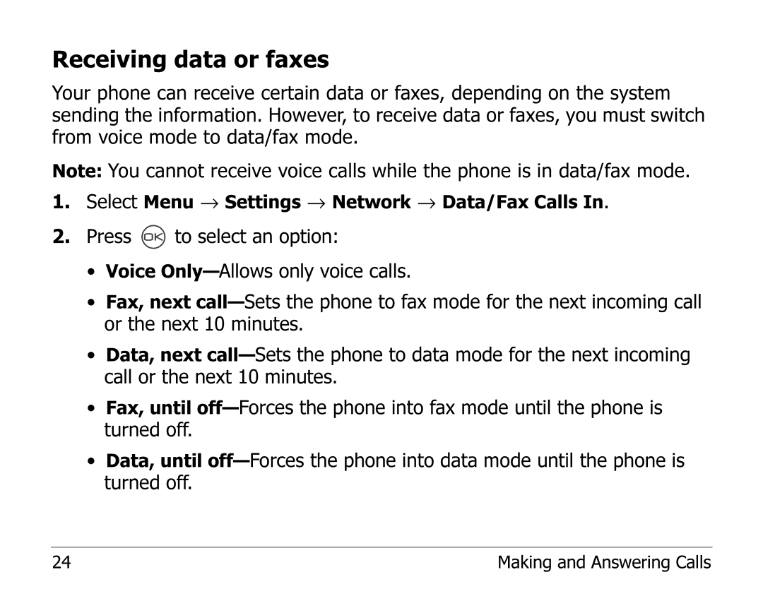 Kyocera 2325 manual Receiving data or faxes 