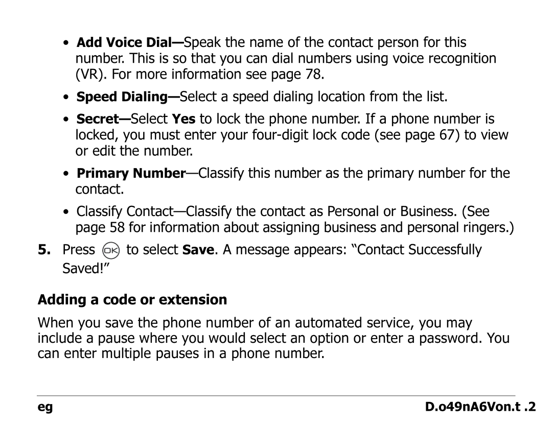 Kyocera 2325 manual Storing Contacts 