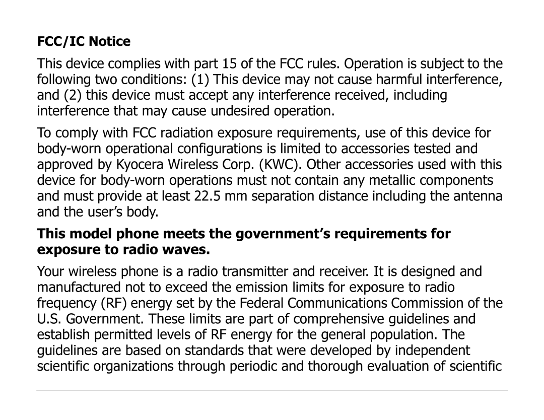 Kyocera 2325 manual FCC/IC Notice 