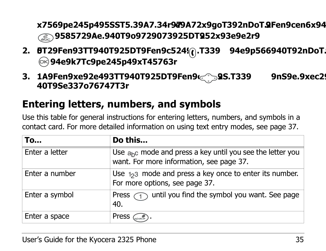 Kyocera 2325 manual Entering letters, numbers, and symbols, Do this 