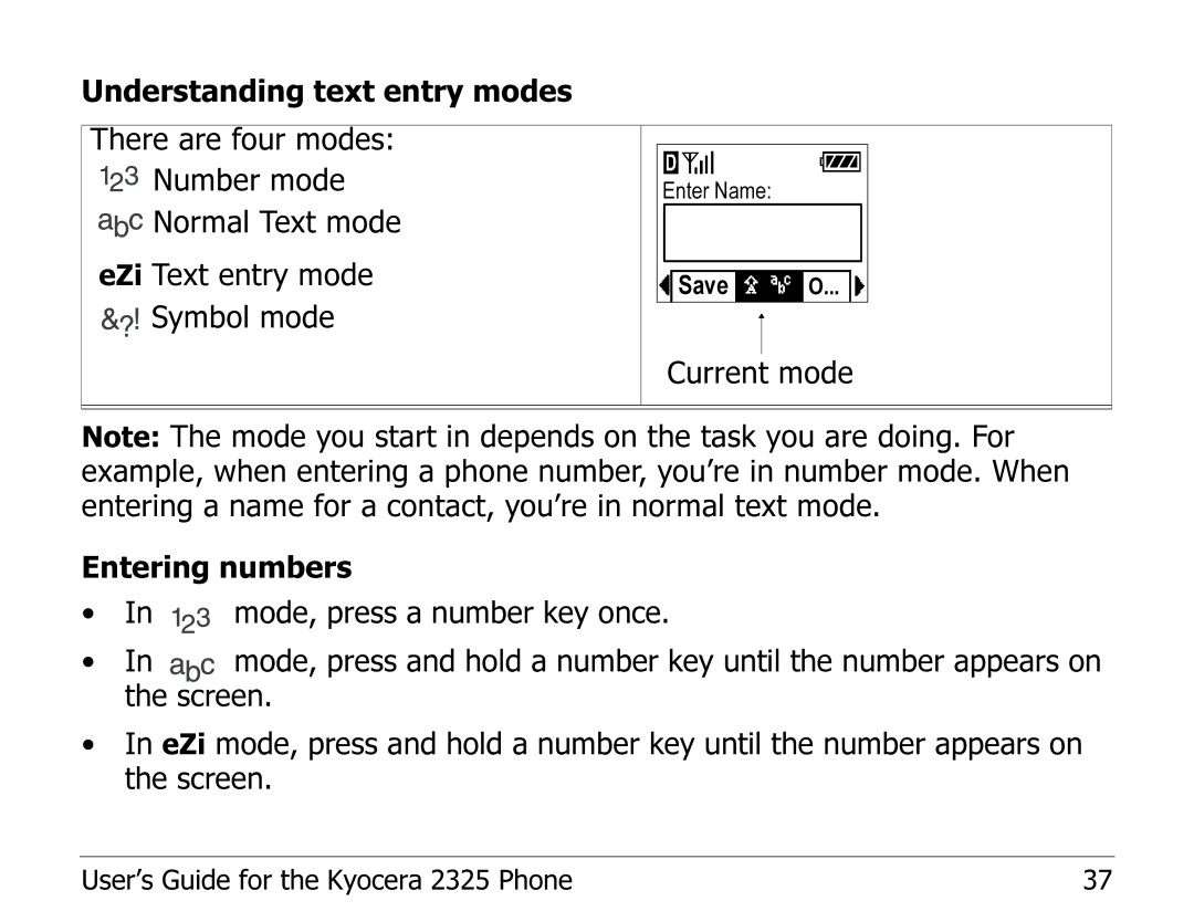 Kyocera 2325 manual Save Ñ O 