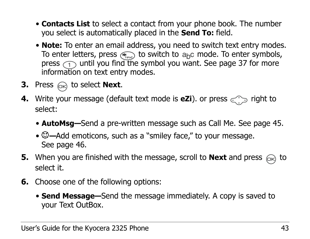 Kyocera 2325 manual Mode. To enter symbols 