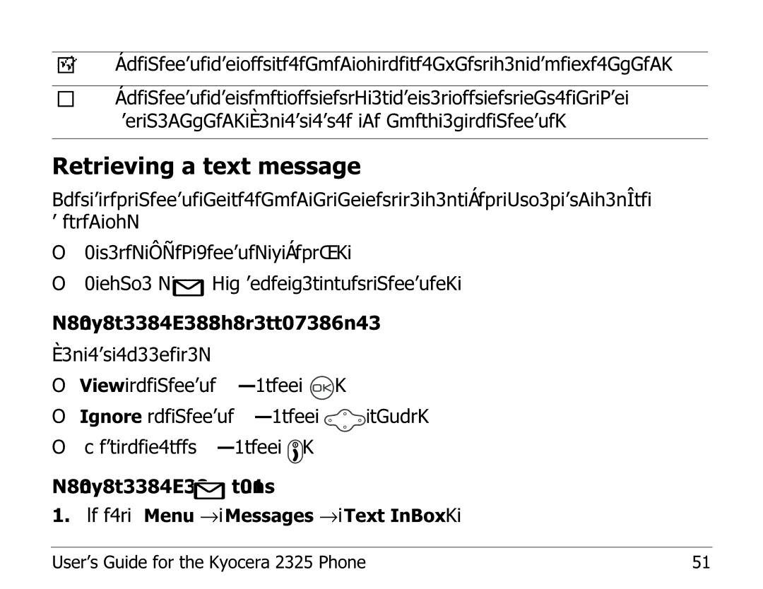 Kyocera 2325 manual Retrieving a text message 