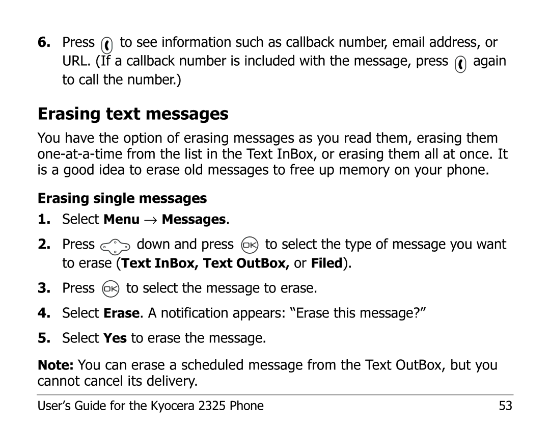 Kyocera 2325 manual Erasing text messages 