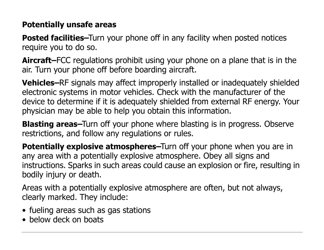 Kyocera 2325 manual Potentially unsafe areas 