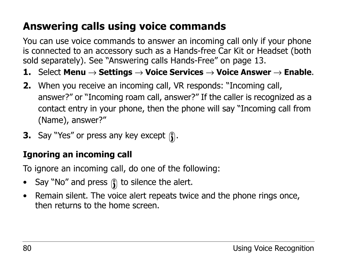 Kyocera 2325 manual Answering calls using voice commands 