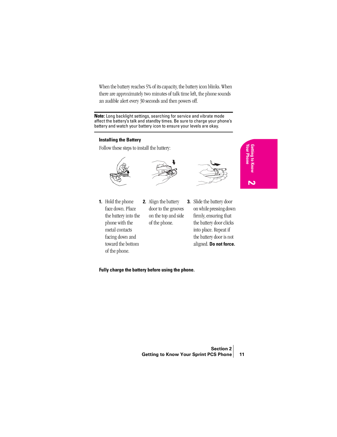 Kyocera 2345 manual Follow these steps to install the battery, Installing the Battery 