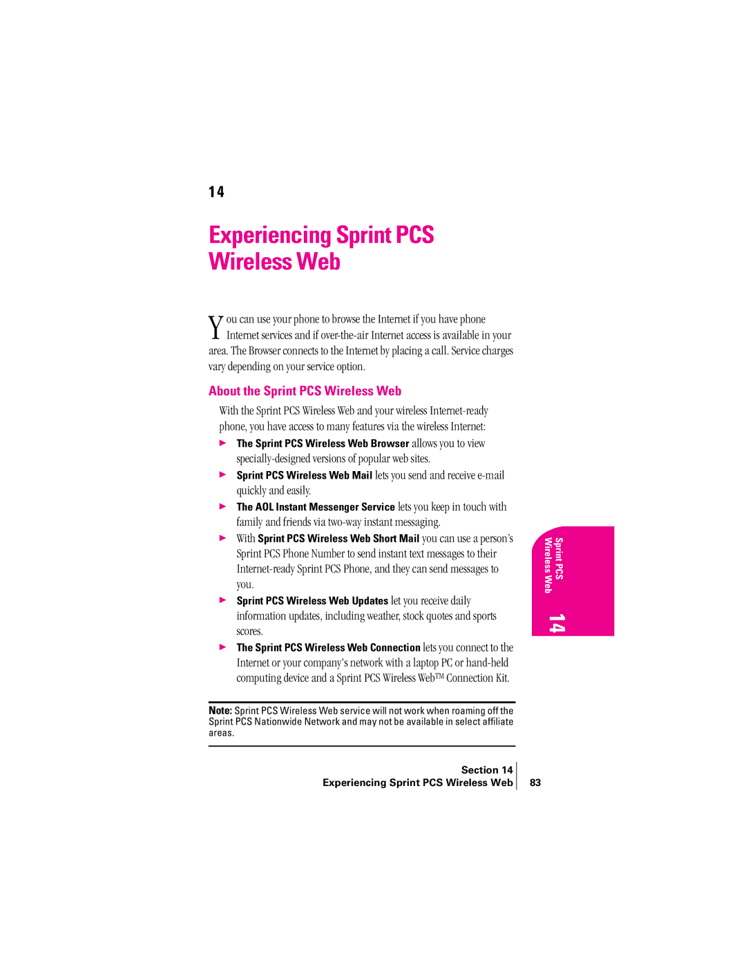 Kyocera 2345 manual About the Sprint PCS Wireless Web, Specially-designed versions of popular web sites 