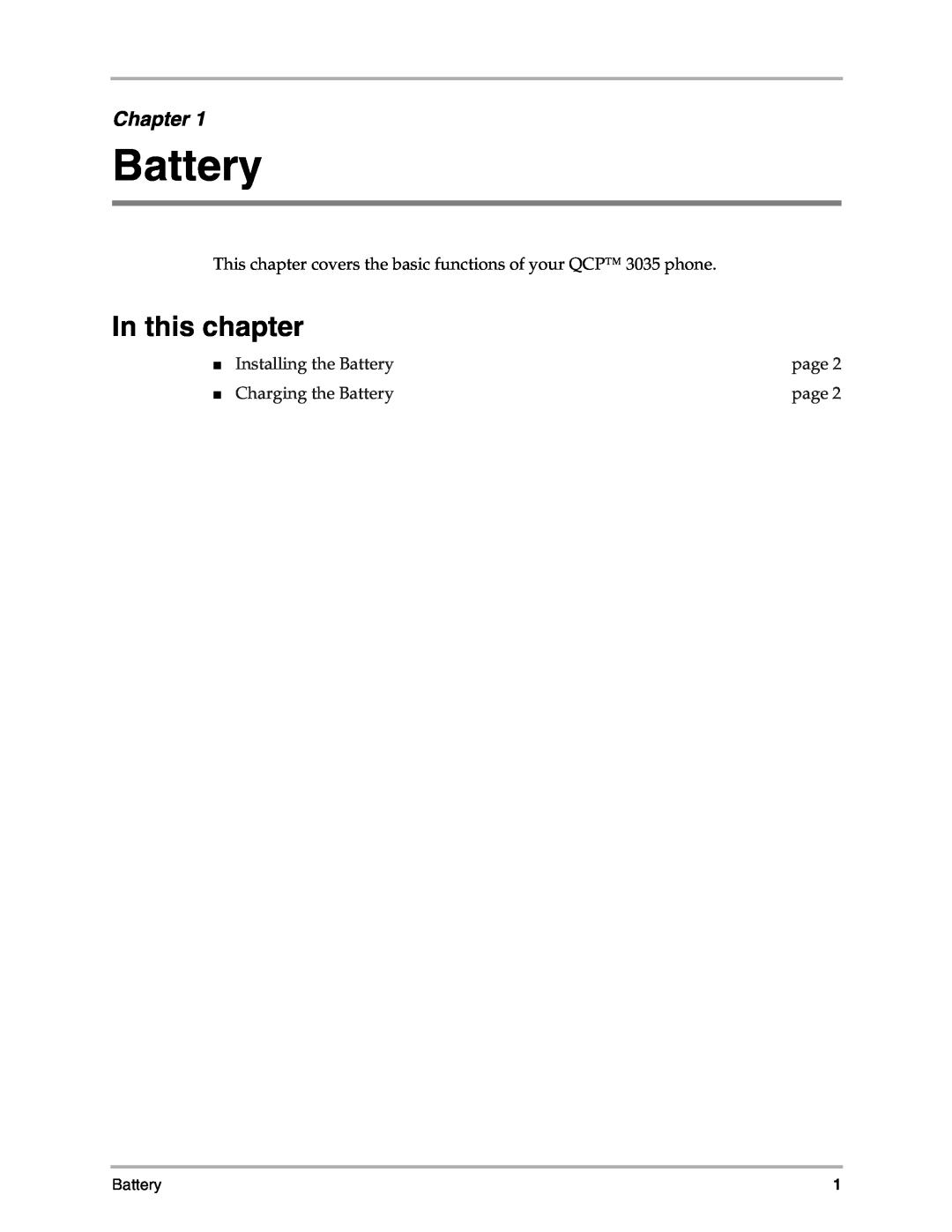 Kyocera 3035 manual In this chapter, Chapter, Installing the Battery, page, Charging the Battery 