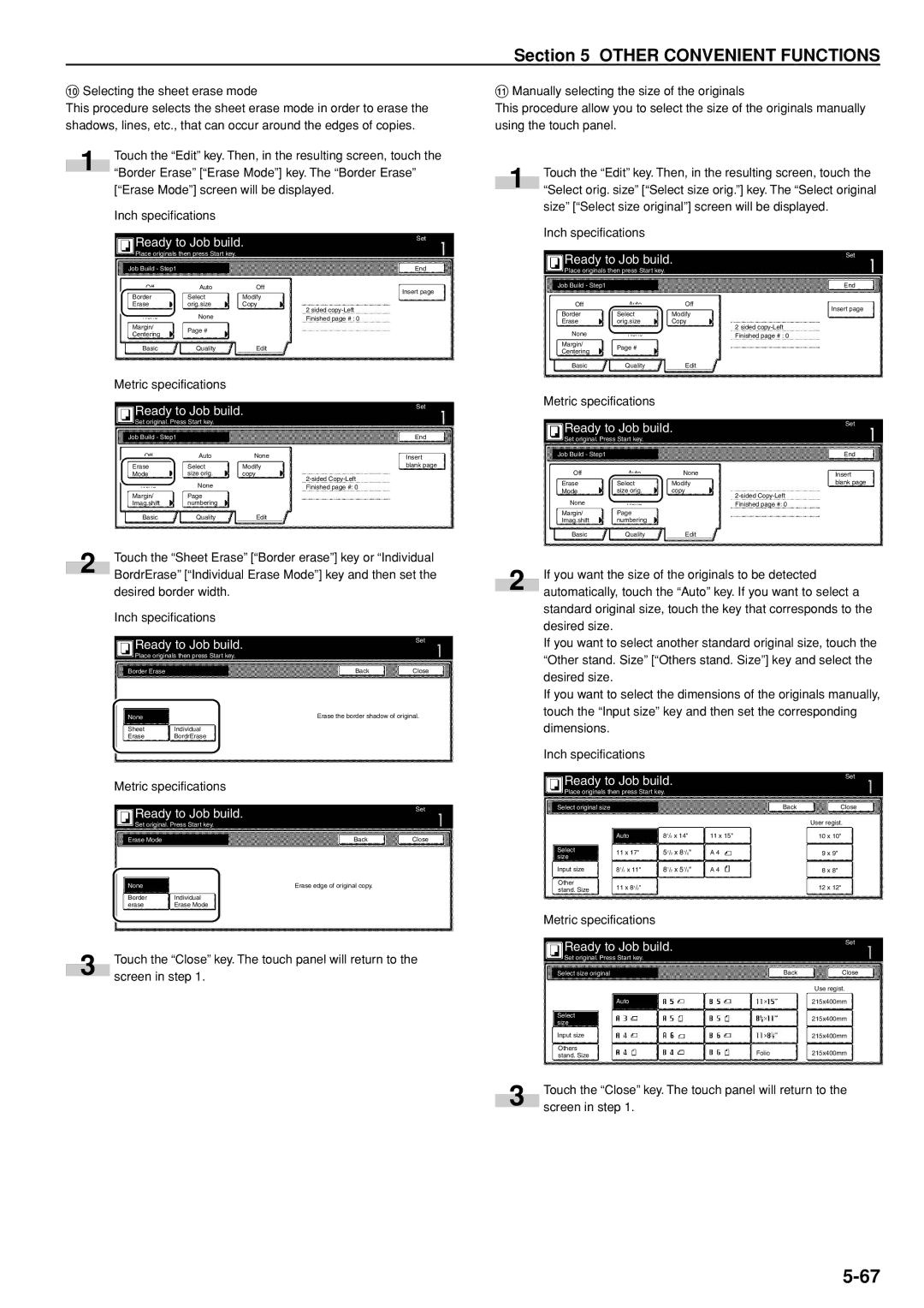 Kyocera 3035 manual Selecting the sheet erase mode, Desired border width. Inch specifications 