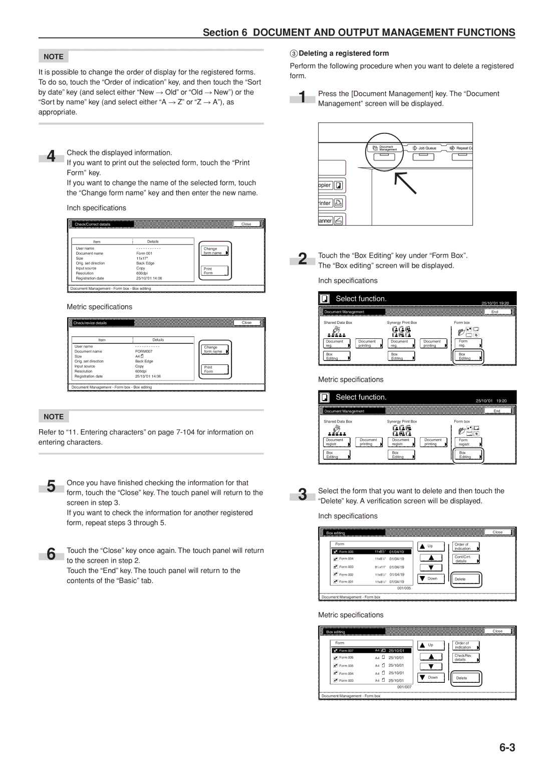 Kyocera 3035 manual Deleting a registered form, Check/Correct details, Check/revice details 