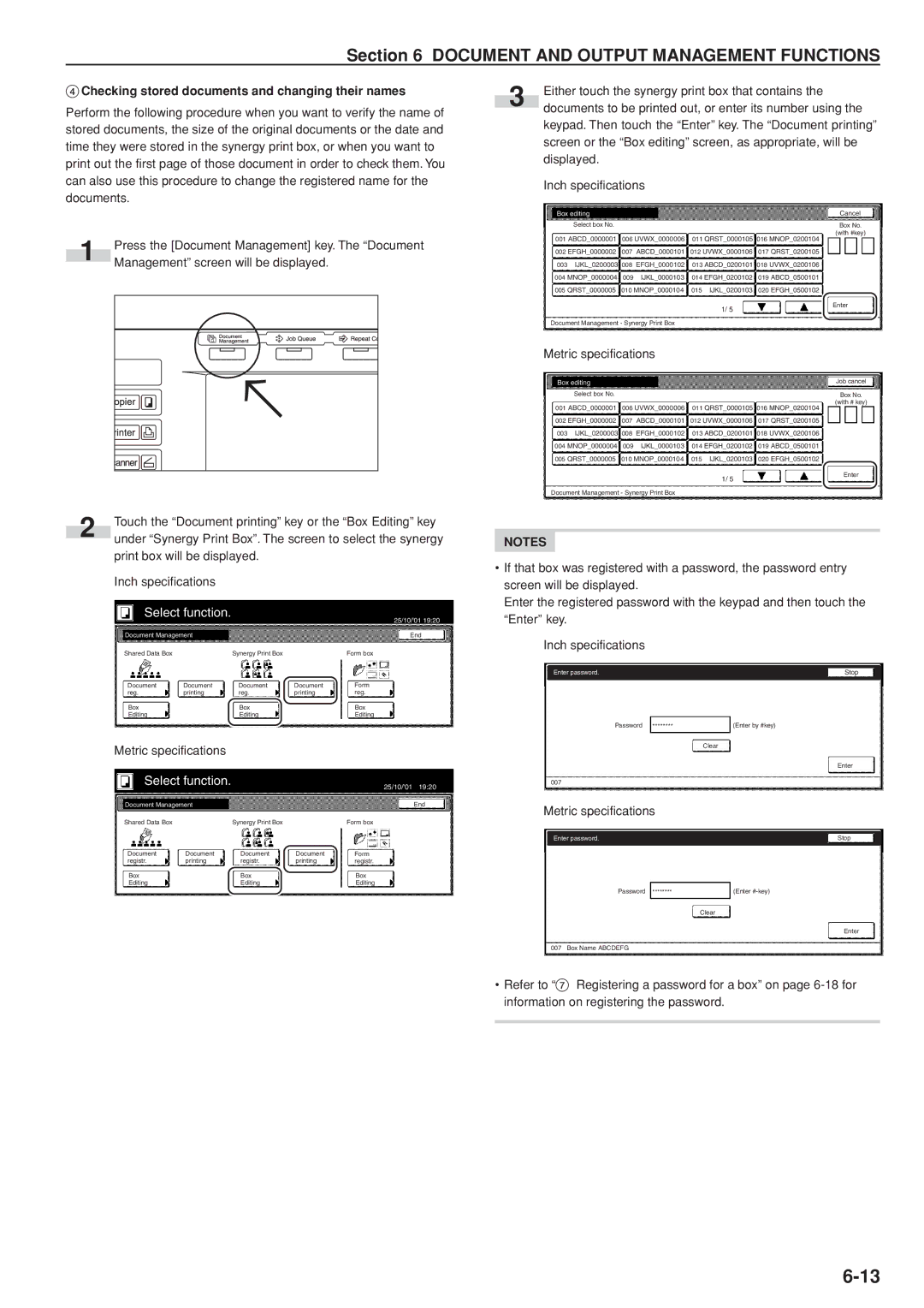 Kyocera 3035 Checking stored documents and changing their names, Touch the Document printing key or the Box Editing key 