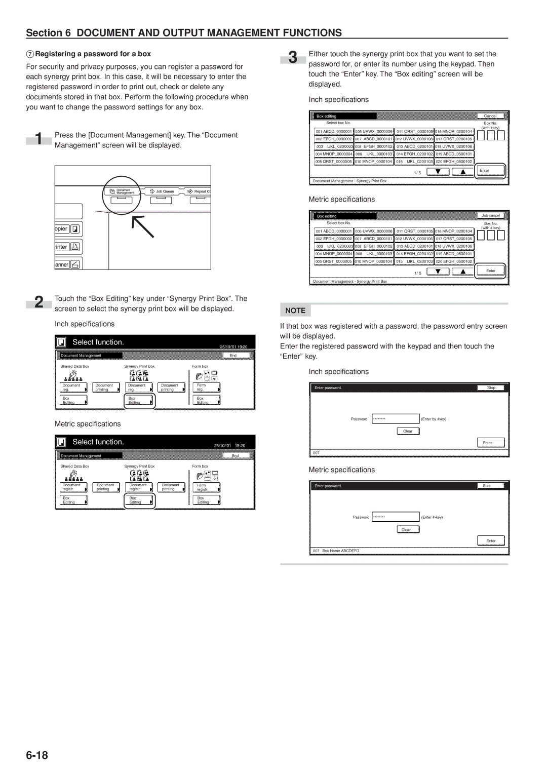 Kyocera 3035 manual 7Registering a password for a box, Screen to select the synergy print box will be displayed 