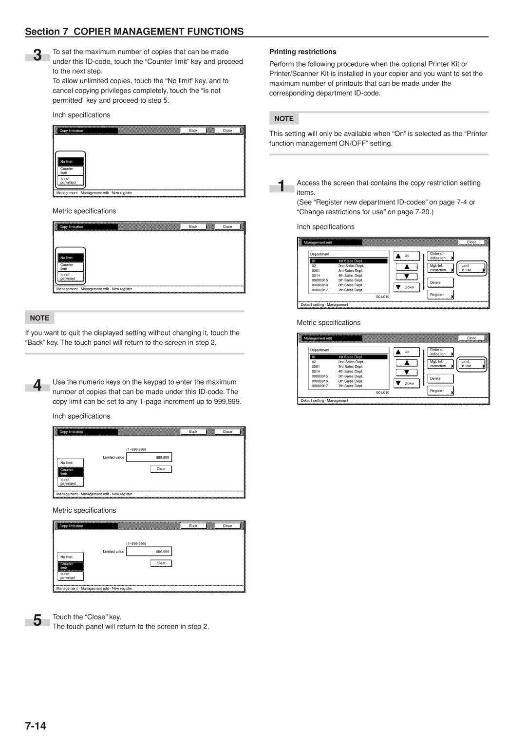 Kyocera 3035 manual Printing restrictions, Number of copies that can be made under this ID-code 