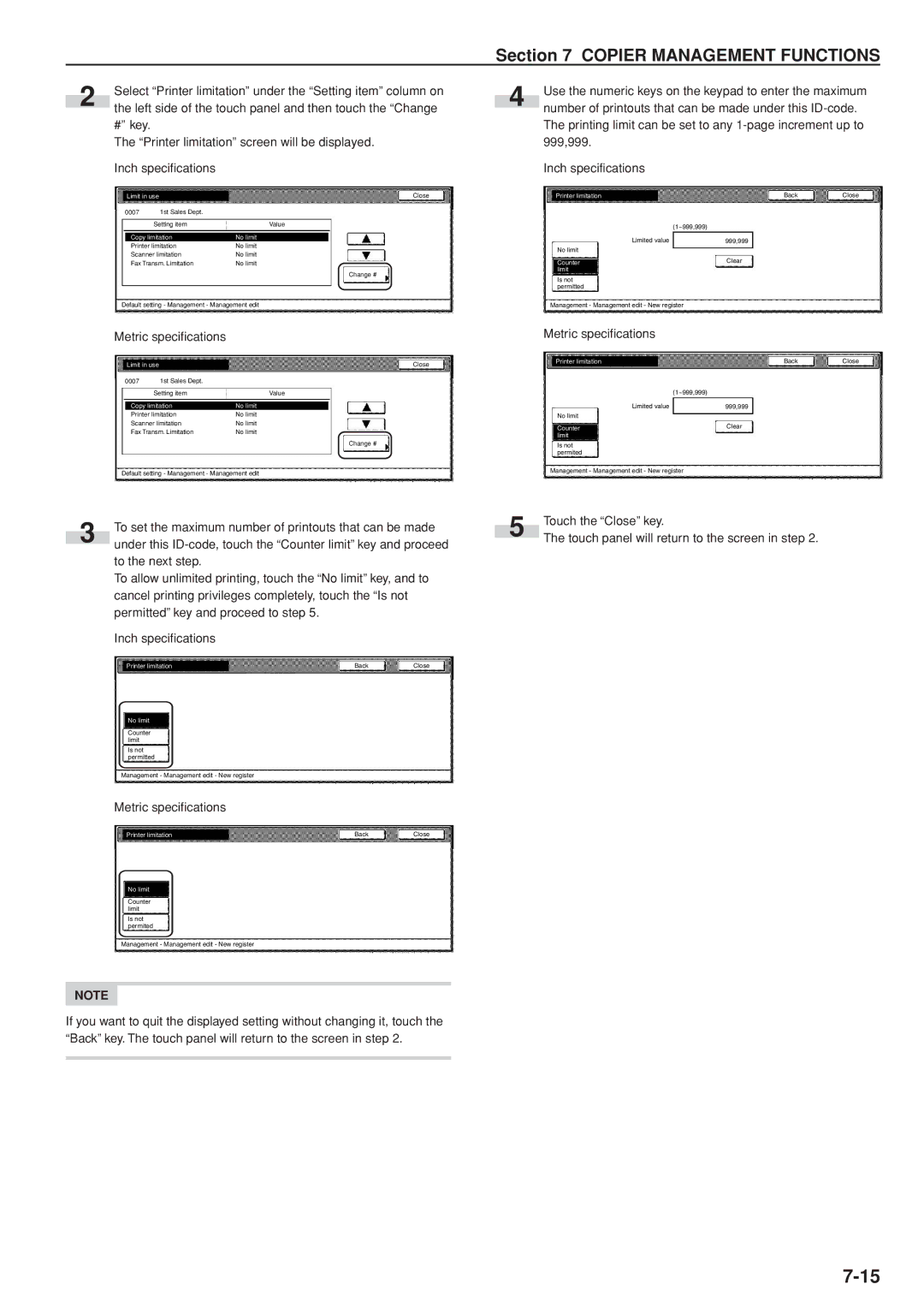 Kyocera 3035 manual Printer limitation 