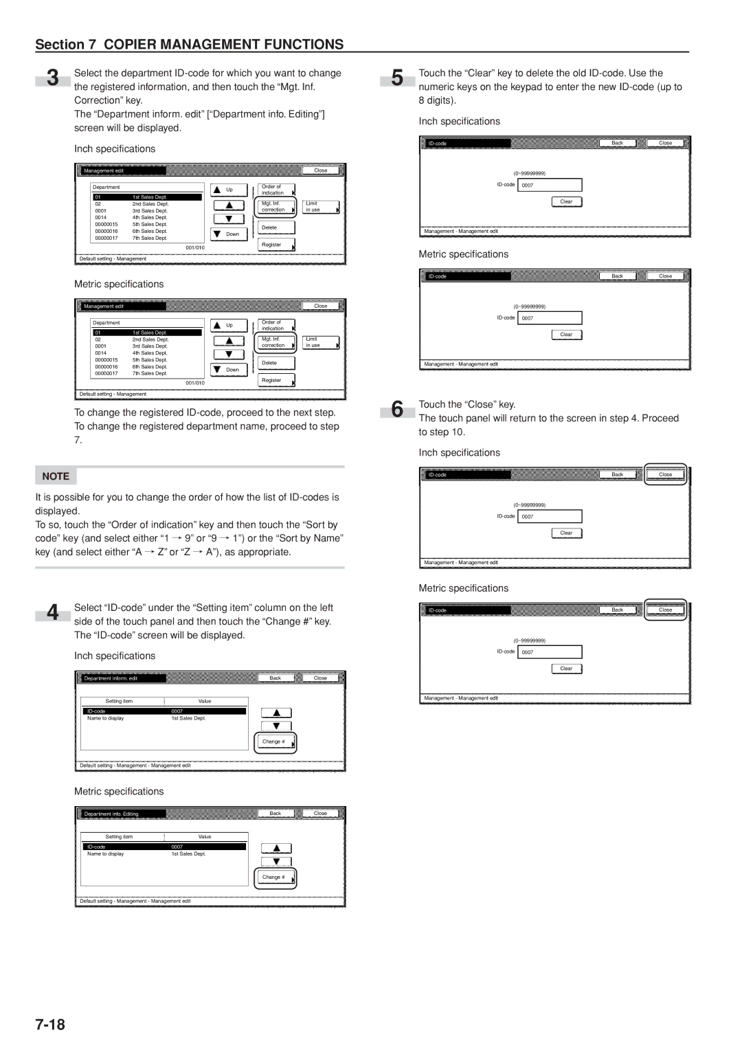 Kyocera 3035 manual Digits Inch specifications, Department inform. edit, Department info. Editing 