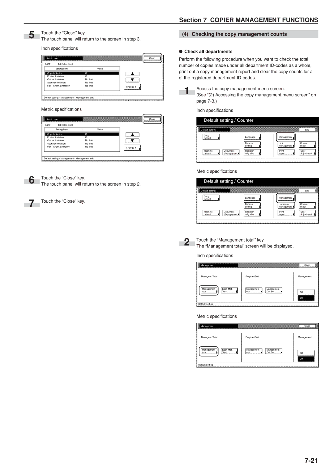 Kyocera 3035 manual Checking the copy management counts, Check all departments 