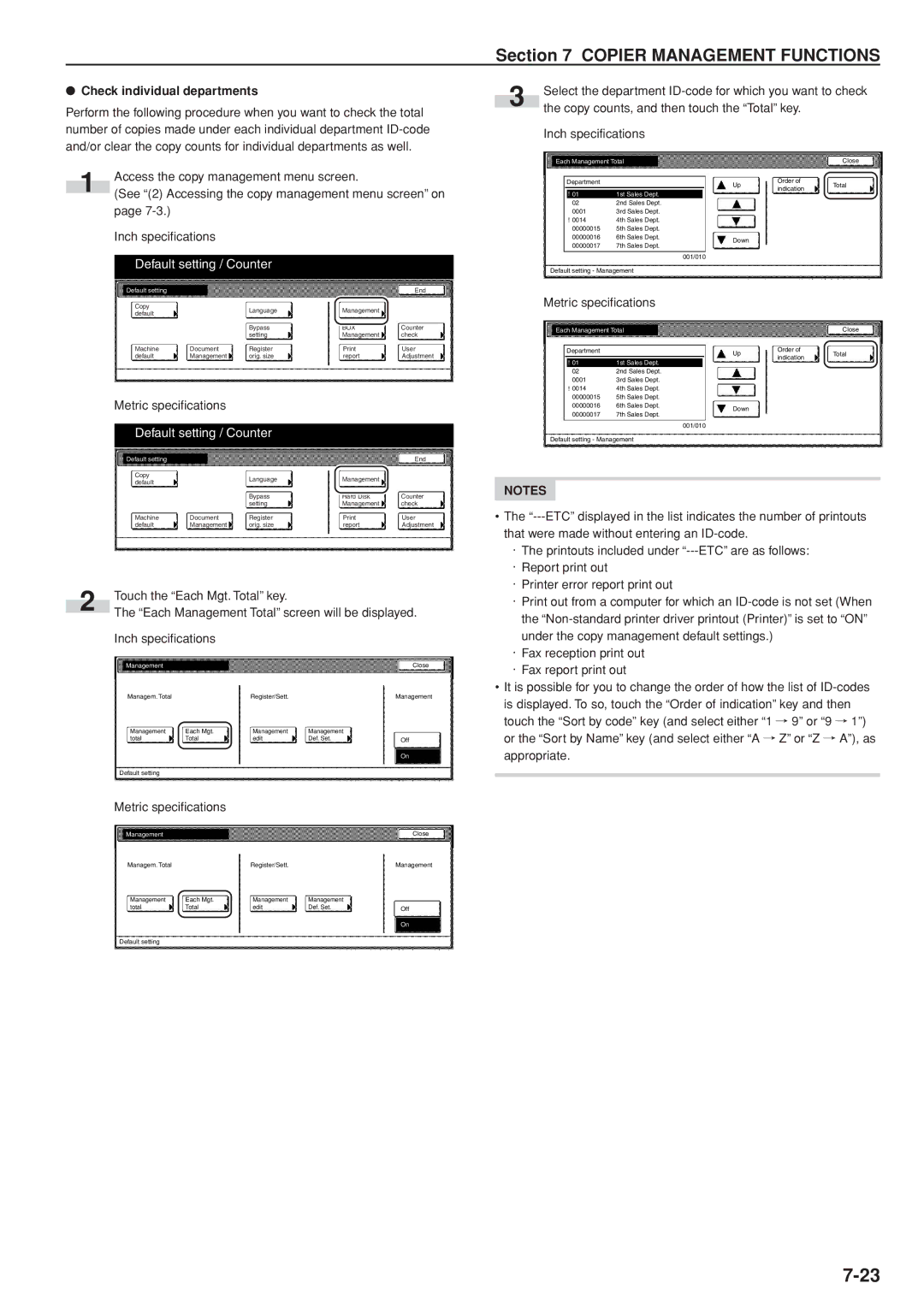 Kyocera 3035 manual Check individual departments, Each Management Total 