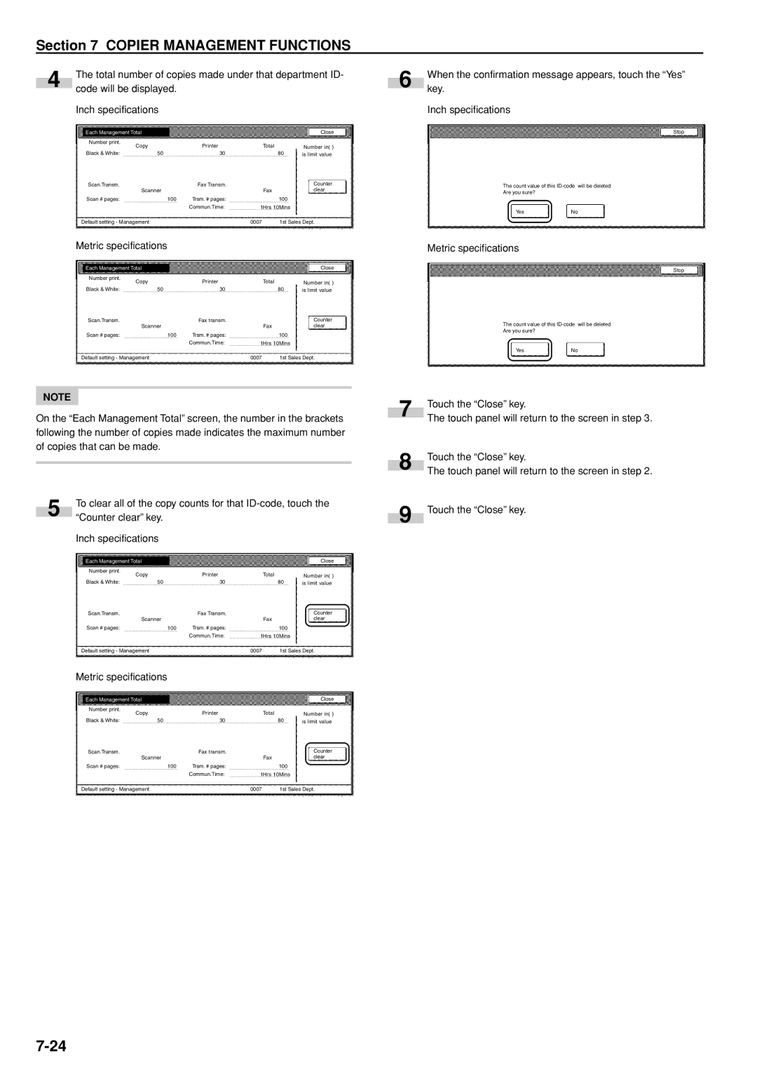 Kyocera 3035 manual Copier Management Functions 