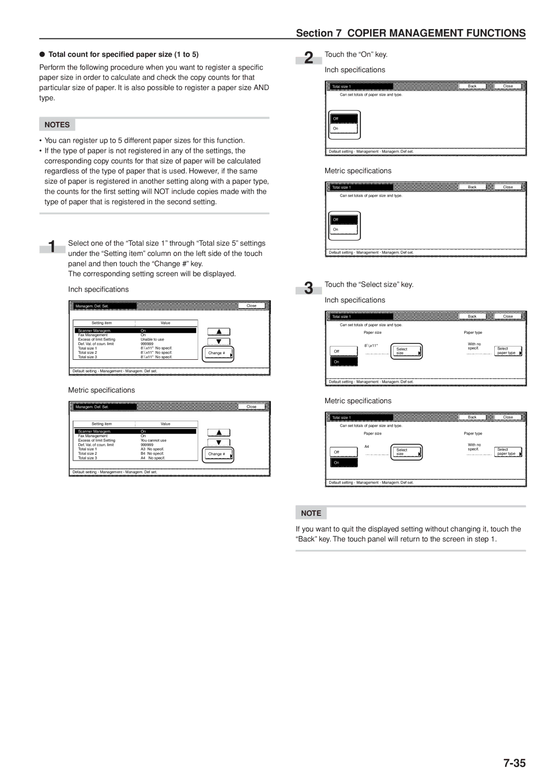 Kyocera 3035 manual Total count for specified paper size 1 to 