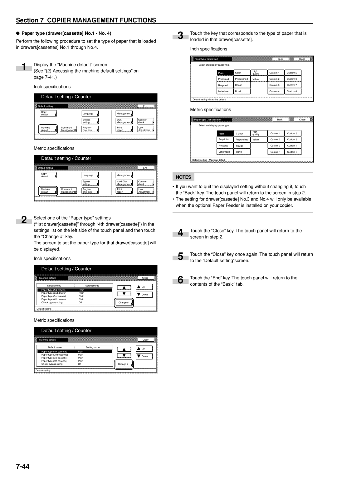 Kyocera 3035 manual Paper type drawercassette No.1 No, Paper type 1st cassette, Paper type 1st drawer Plain 