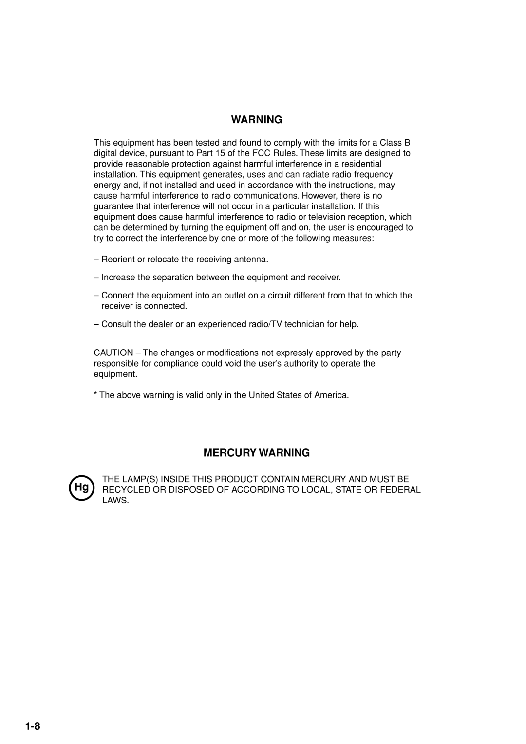 Kyocera 3035 manual Mercury Warning 