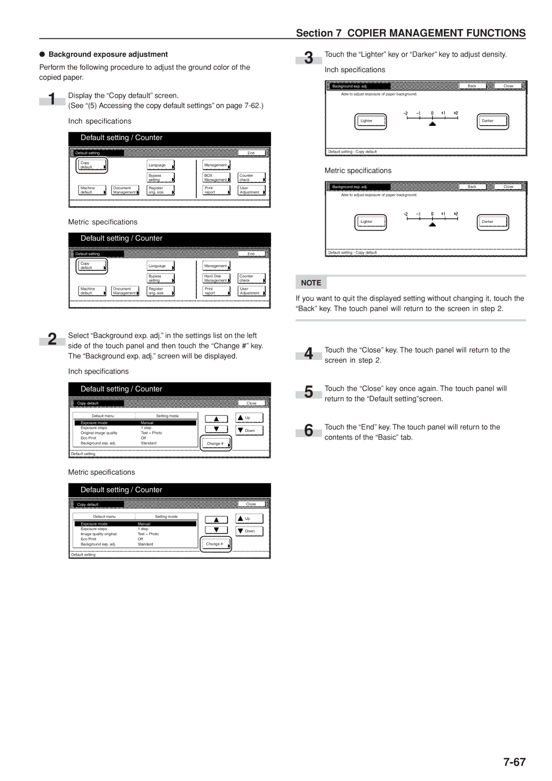 Kyocera 3035 manual Background exposure adjustment, Background exp. adj 