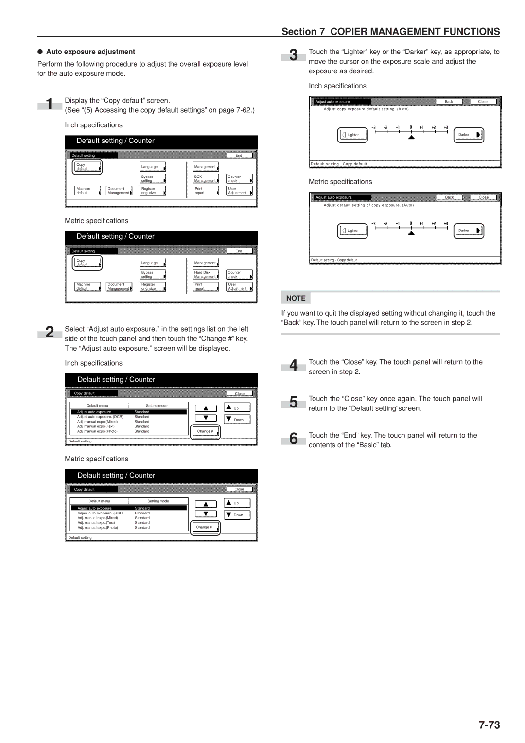 Kyocera 3035 manual Auto exposure adjustment, Adjust auto exposure Standard 