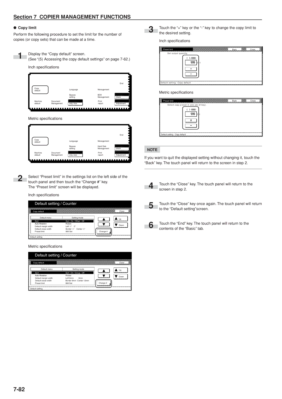 Kyocera 3035 manual Copy limit, Preset limit 