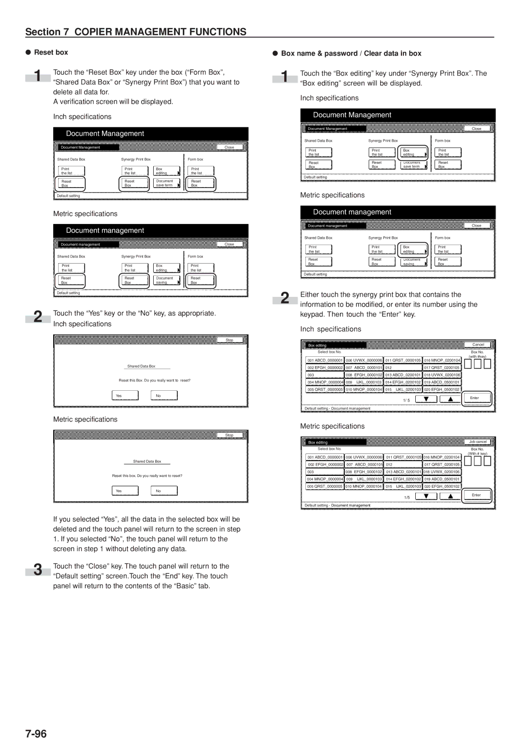 Kyocera 3035 manual Box name & password / Clear data in box, Panel will return to the contents of the Basic tab 