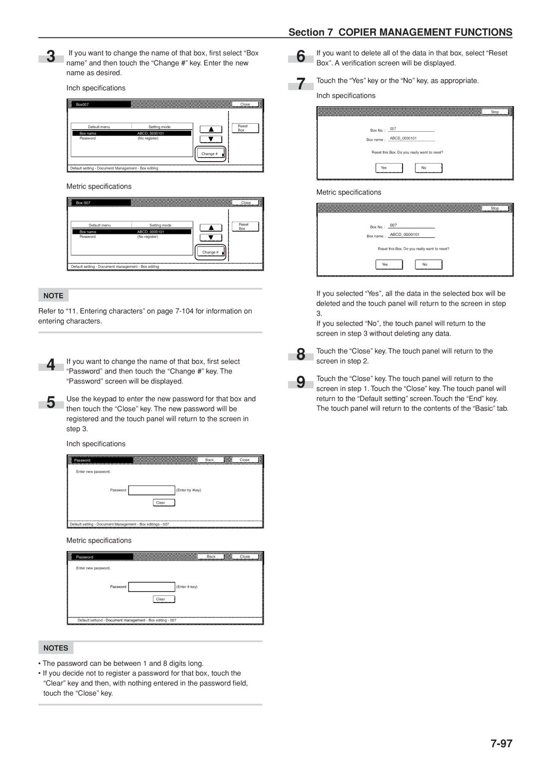 Kyocera 3035 manual Name as desired Inch specifications, Box, Password 