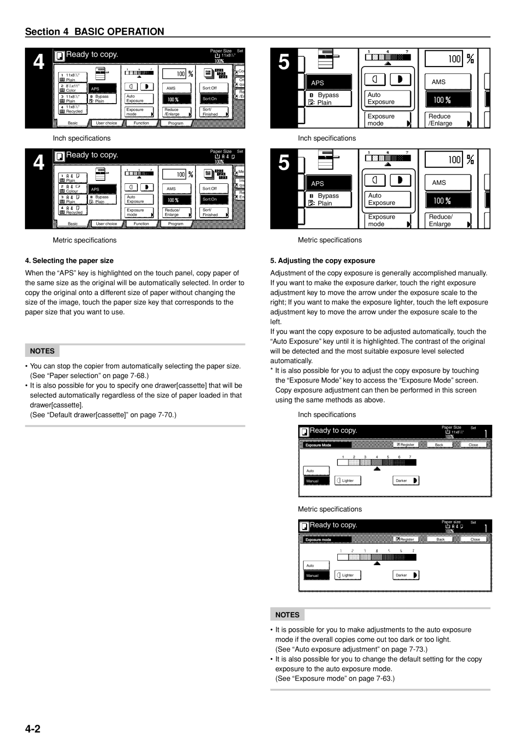 Kyocera 3035 manual Selecting the paper size, Adjusting the copy exposure, 11x81/2, Manual 