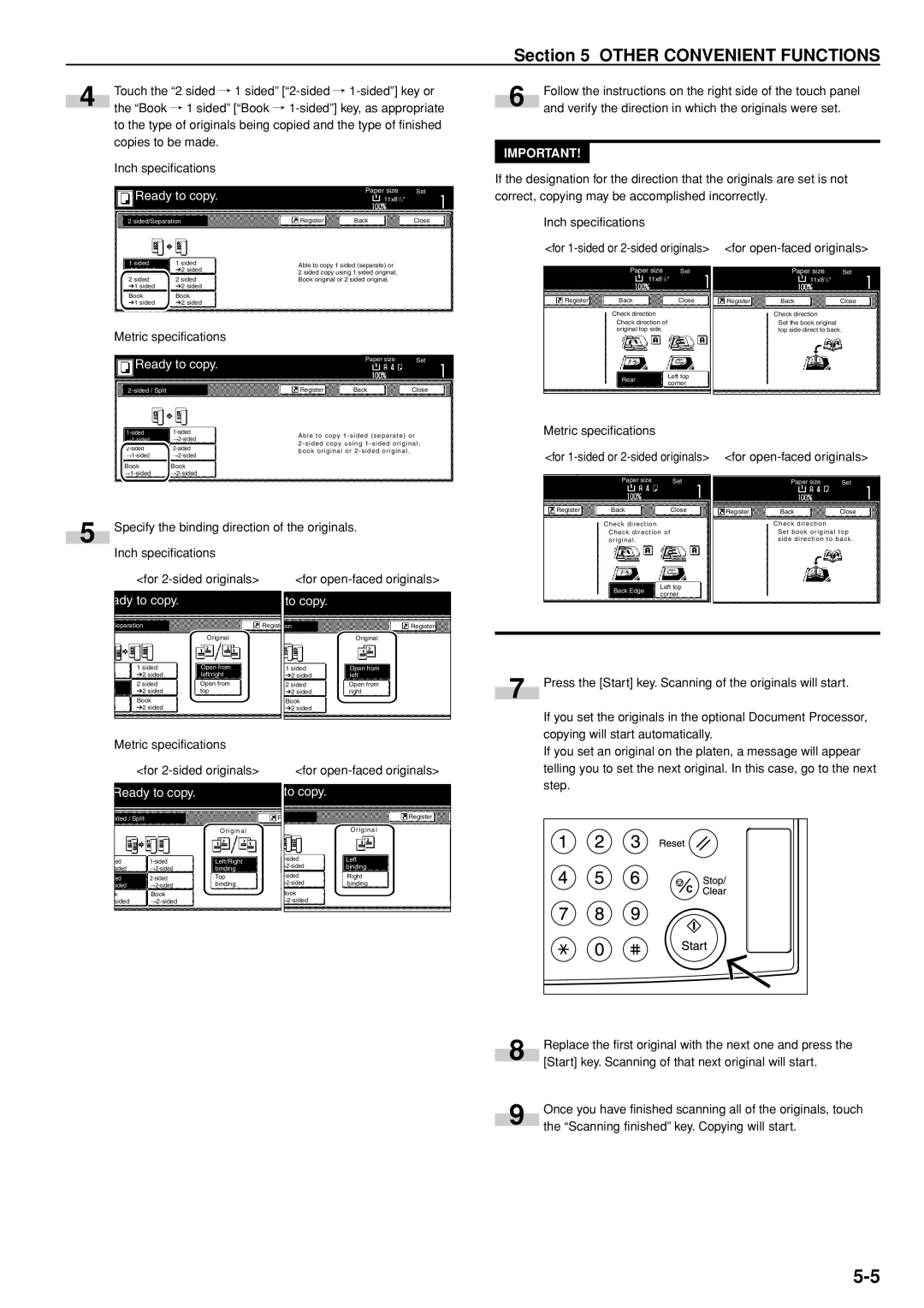 Kyocera 3035 Ady to copy To copy, Press the Start key. Scanning of the originals will start, Separation, Ided / Split 