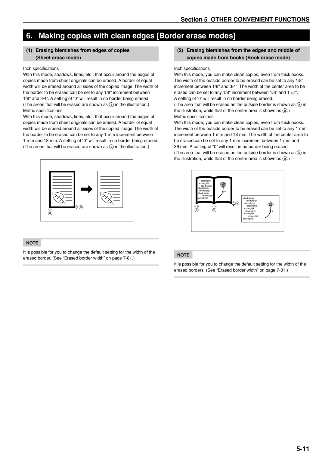 Kyocera 3035 Making copies with clean edges Border erase modes, Erasing blemishes from edges of copies Sheet erase mode 