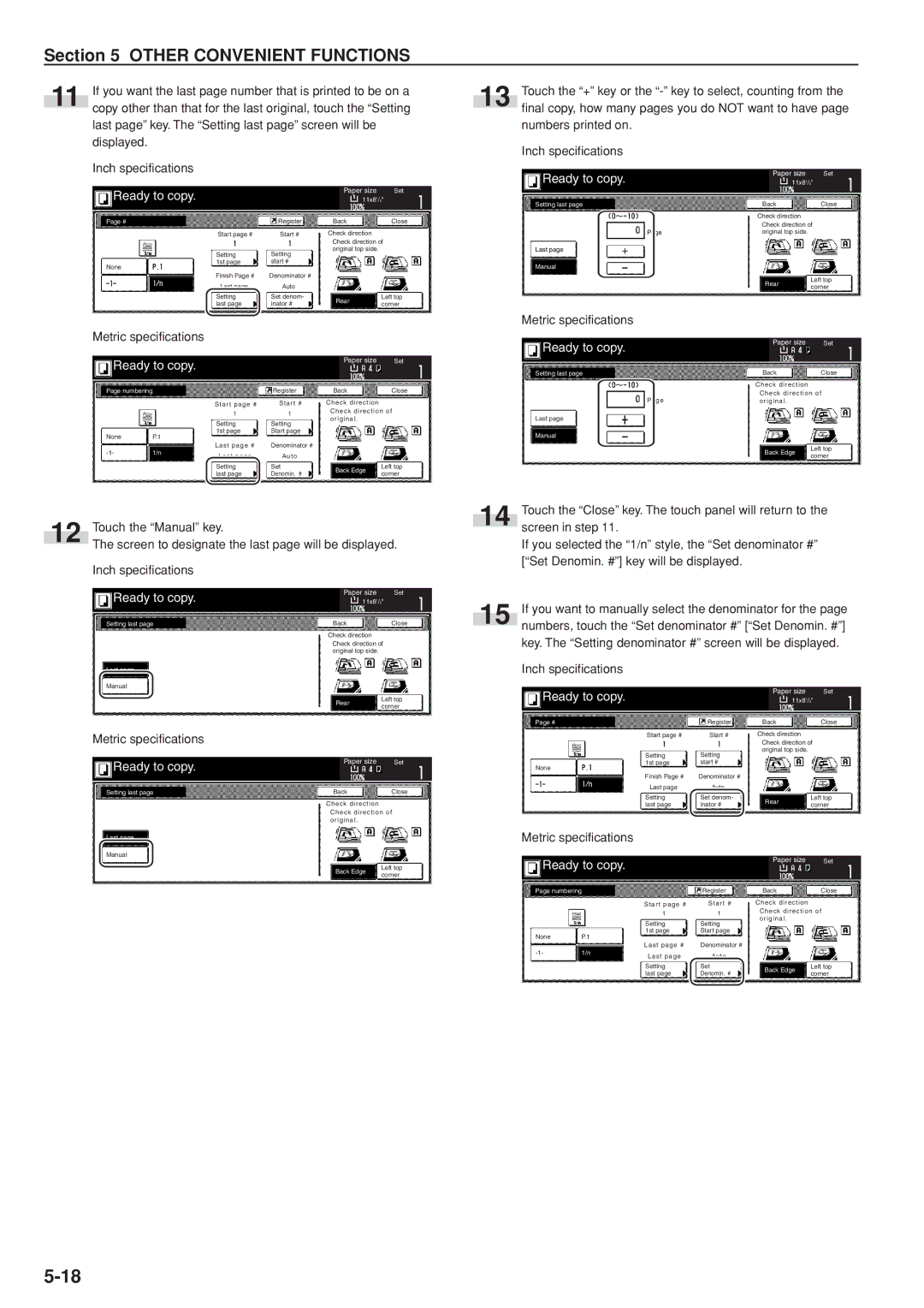 Kyocera 3035 manual If you want the last page number that is printed to be on a, Numbers printed on Inch specifications 