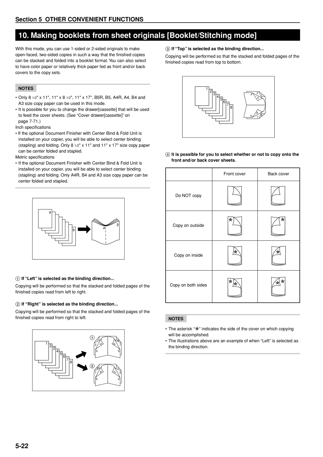 Kyocera 3035 Making booklets from sheet originals Booklet/Stitching mode, If ÒLeftÓ is selected as the binding direction 