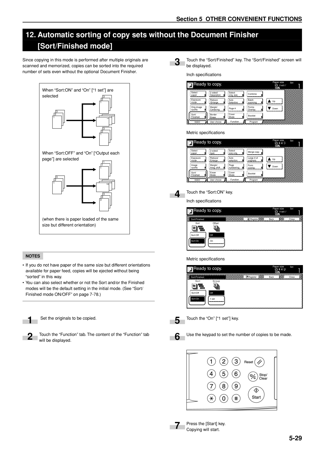 Kyocera 3035 manual When SortON and On 1 set are, Selected, When SortOFF and On Output each, Are selected 