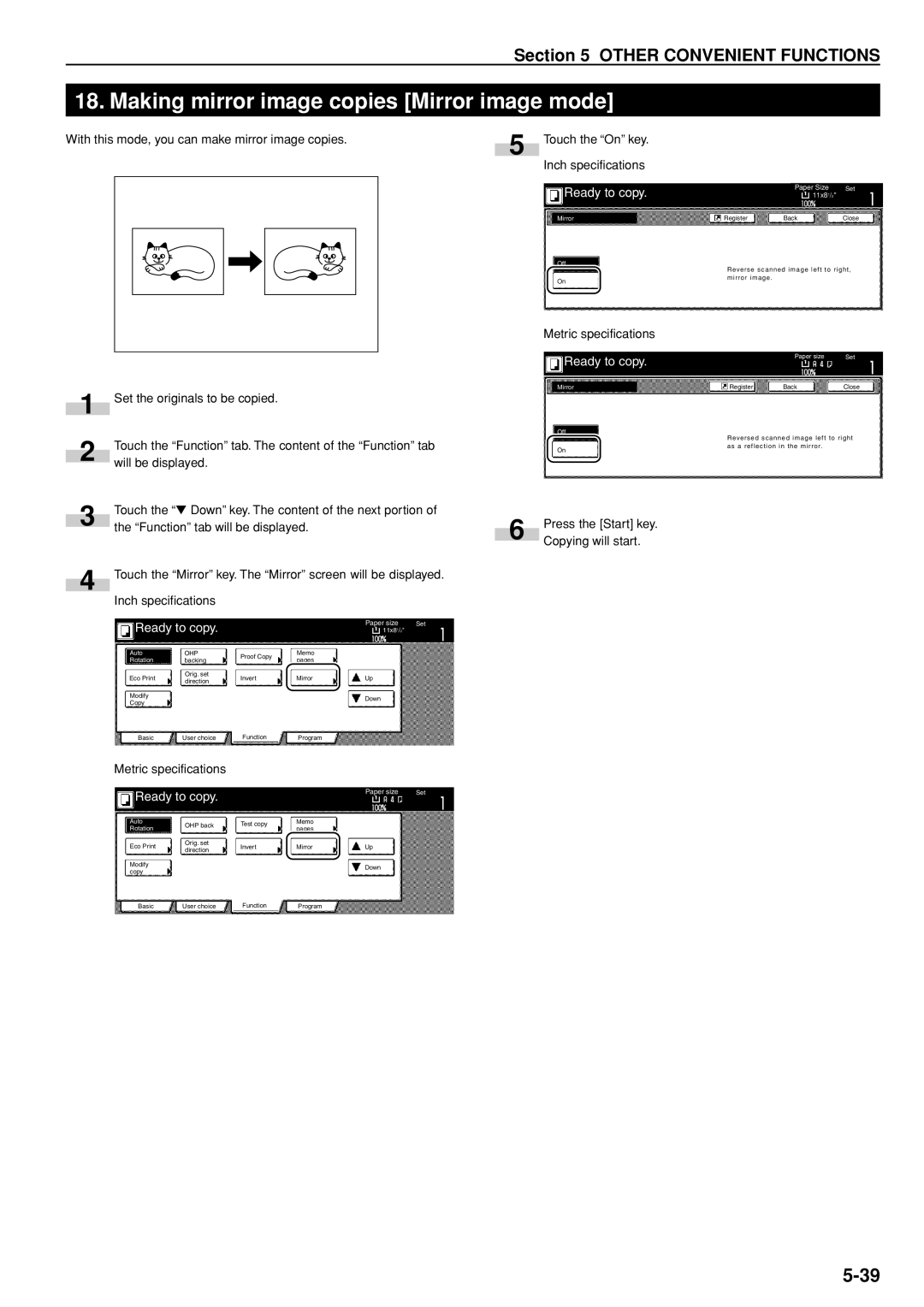 Kyocera 3035 manual Making mirror image copies Mirror image mode 