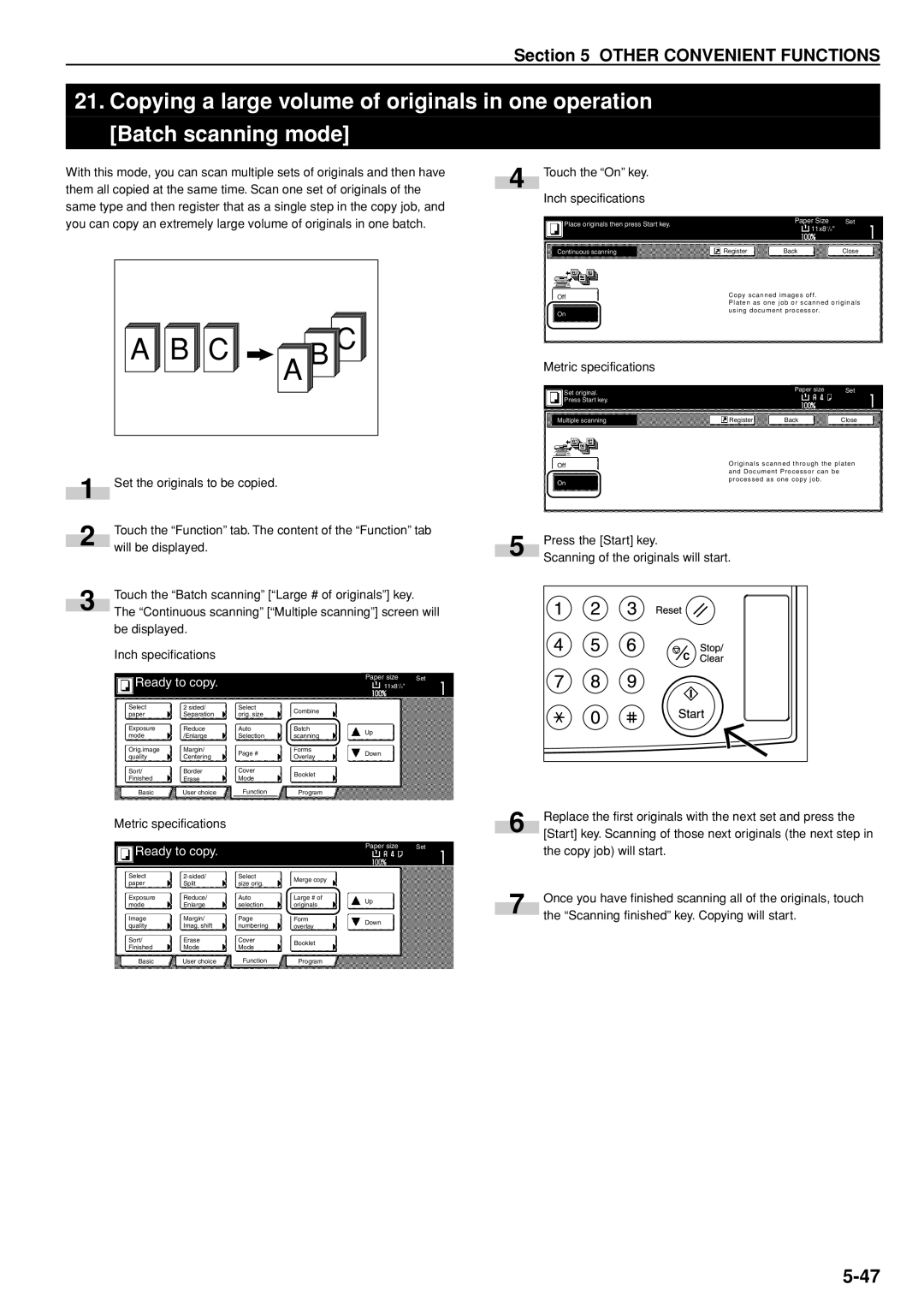 Kyocera 3035 manual Place originals then press Start key Paper Size, Continuous scanning, Set original Press Start key 