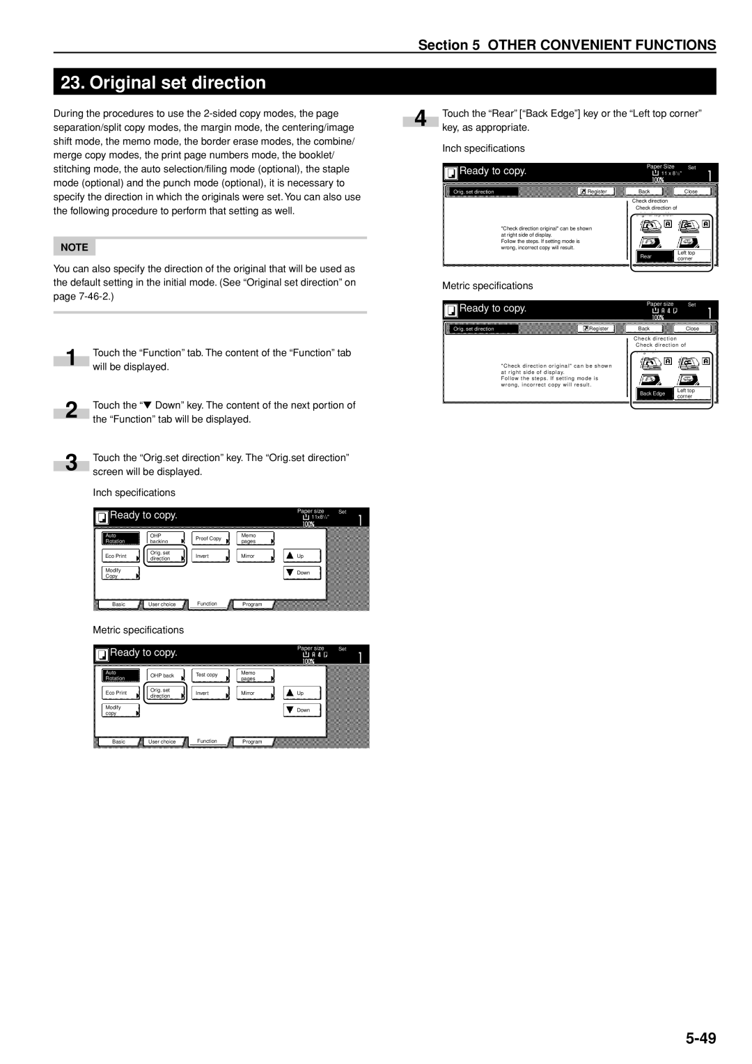 Kyocera 3035 Original set direction, Following procedure to perform that setting as well, 11 x 81/2, Orig. set direction 