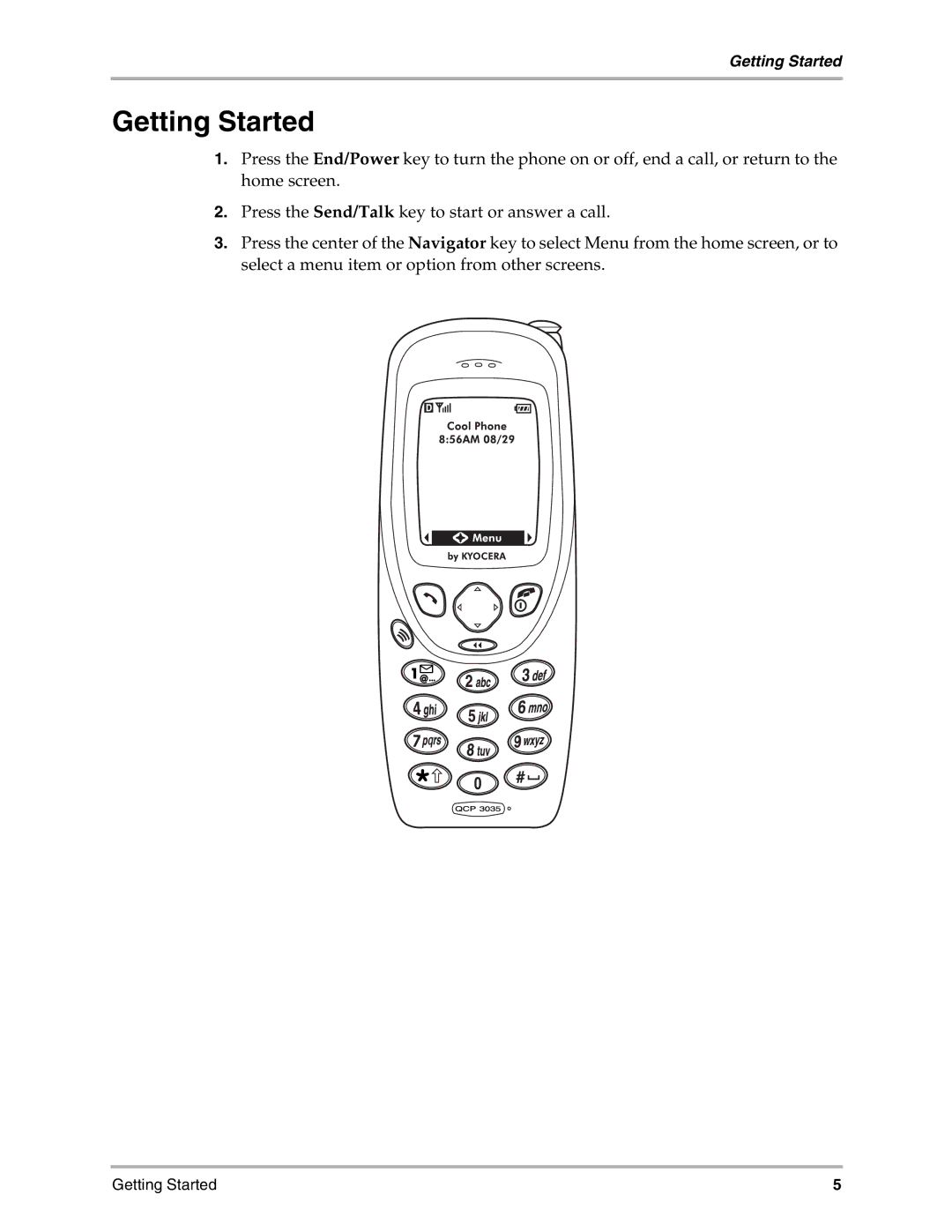 Kyocera 3035 manual Getting Started 