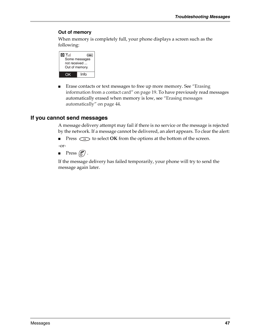 Kyocera 3035 manual If you cannot send messages, Out of memory 