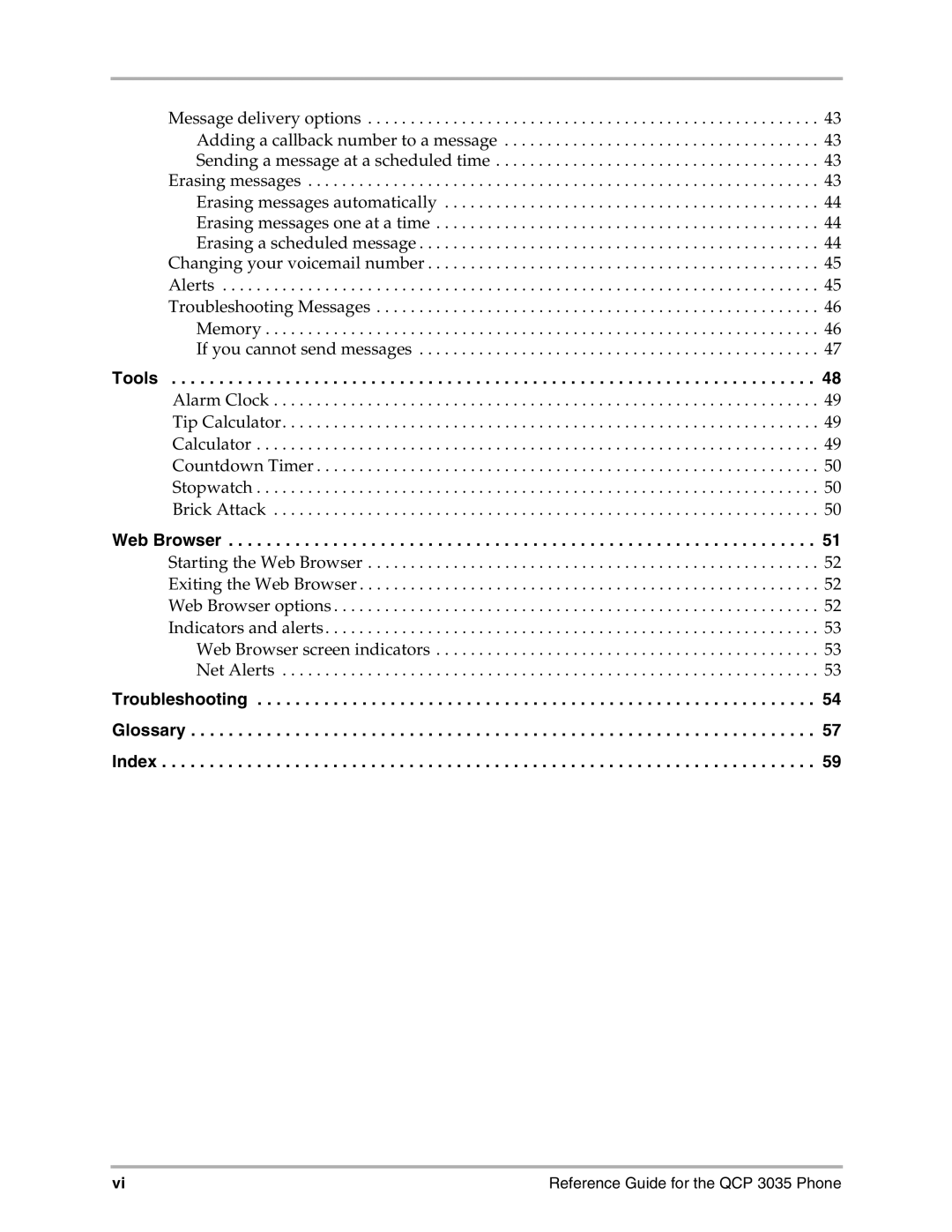 Kyocera 3035 manual Tools, Web Browser, Troubleshooting Glossary Index 