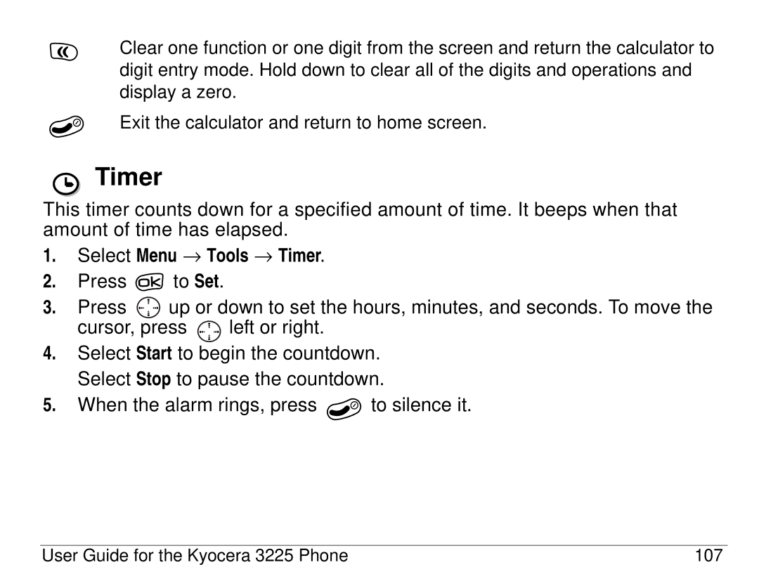 Kyocera 3200 series, 3225 manual Select Menu → Tools → Timer 