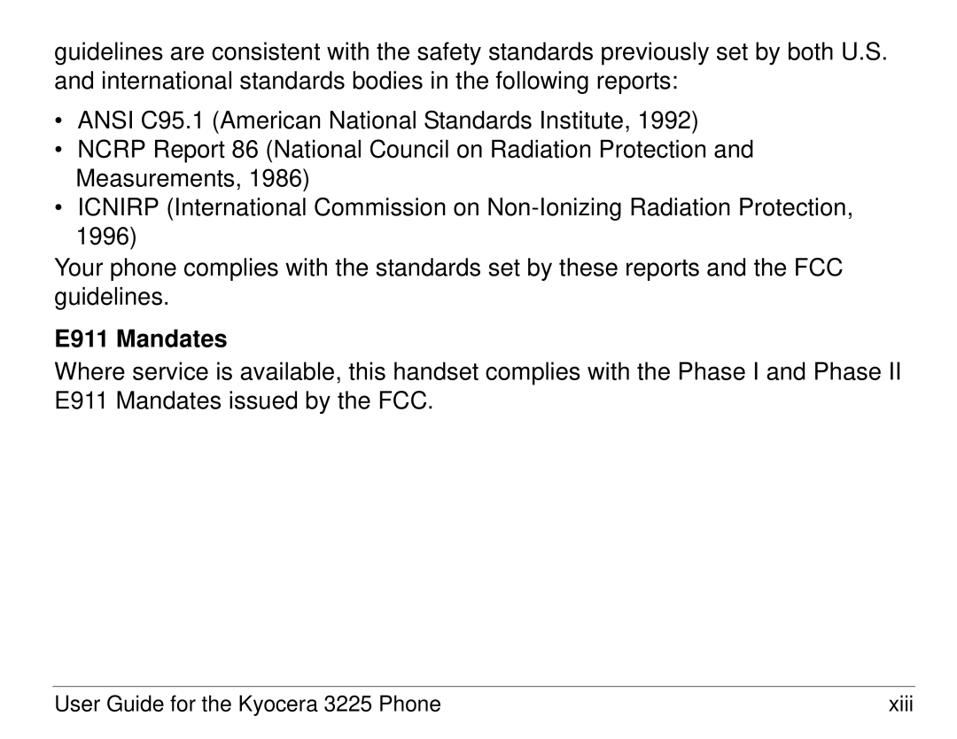 Kyocera 3200 series, 3225 manual E911 Mandates 