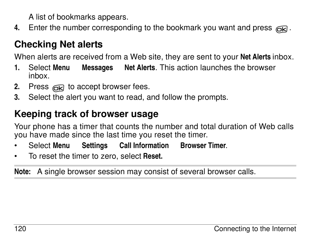 Kyocera 3225, 3200 series manual Checking Net alerts, Keeping track of browser usage 