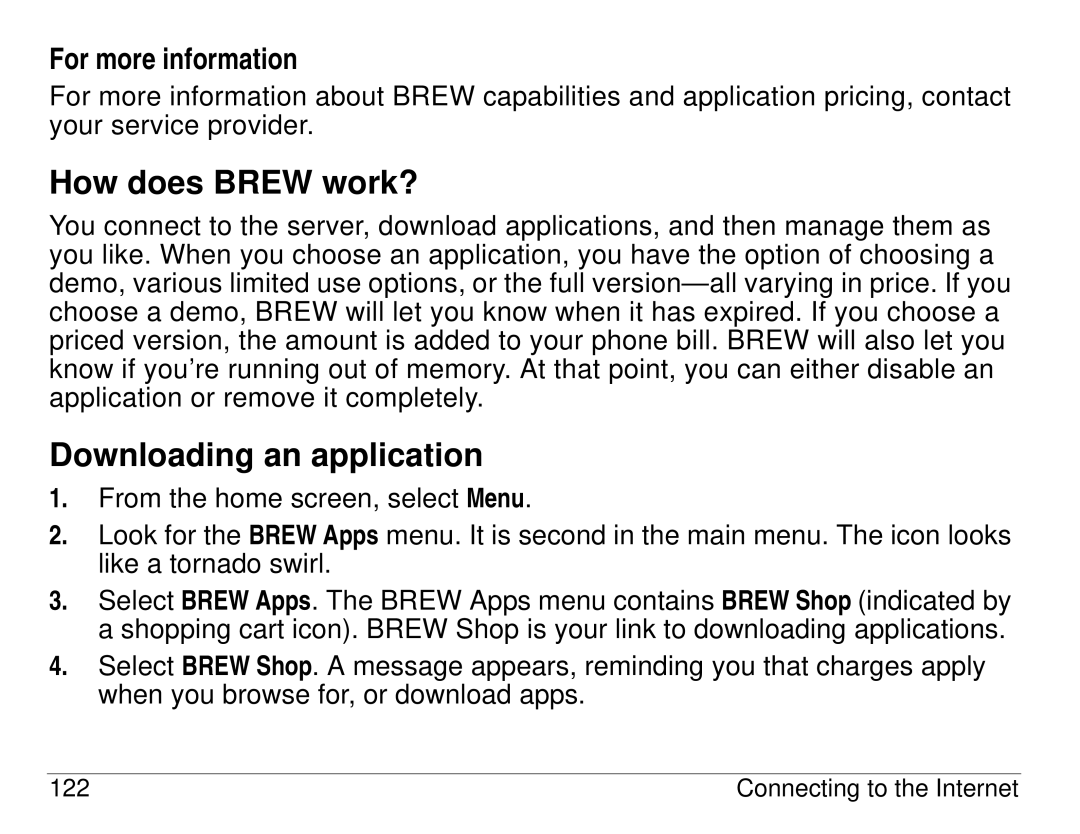 Kyocera 3225, 3200 series manual How does Brew work?, Downloading an application, For more information 