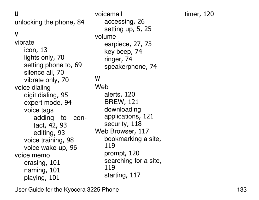 Kyocera 3200 series manual User Guide for the Kyocera 3225 Phone 133 