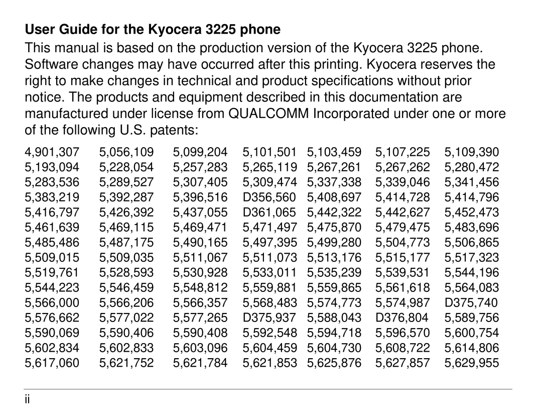 Kyocera 3200 series manual User Guide for the Kyocera 3225 phone 