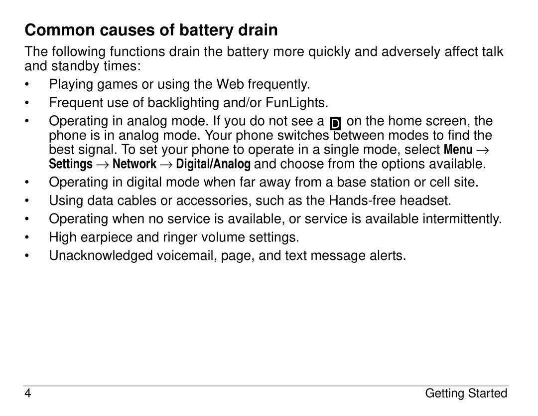 Kyocera 3225, 3200 series manual Common causes of battery drain 